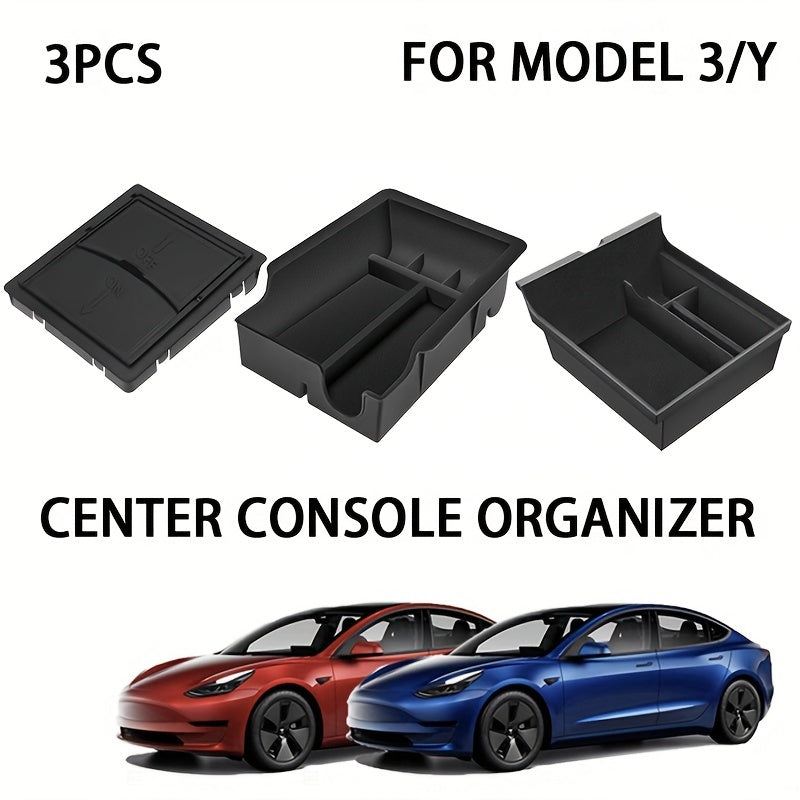 3PCS Center Console Organizer Tray Fit For Tesla Model 3/Y 2023 2023 2023 Armrest Hidden Cubby Drawer StoraBox Interior Accessories (Flocked)