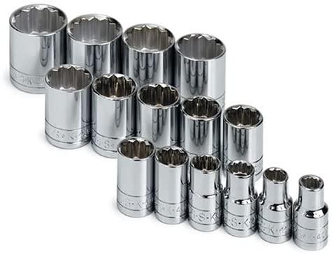 SK Professional Tools 4122 15-Piece ½ in. Drive 12-Point Standard Fractional Socket Set - Chrome Socket Set with Super Chrome Finish | Set of 15 Sockets Made in USA