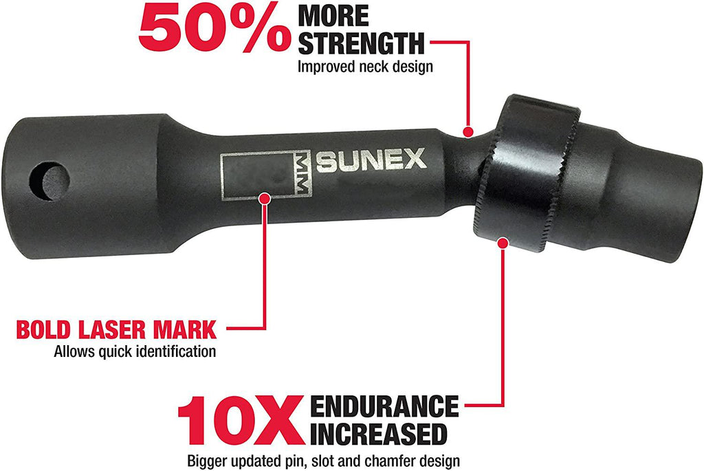 Sunex 2695, ½ Inch Drive Driveline Limited Clearance Socket Set, 12-Point, 9-Piece, Metric, 8mm-17mm, Cr-Mo Steel, Heavy Duty StoraCase