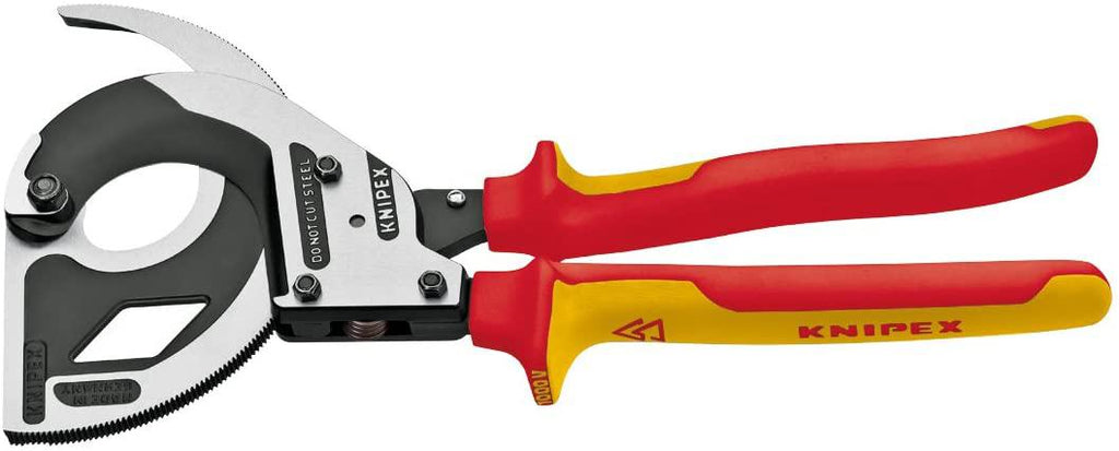 Knipex Tools 95 36 320 Three StaDrive Ratchet Cable Cutter with 1000V Insulated Handle, Red/Yellow