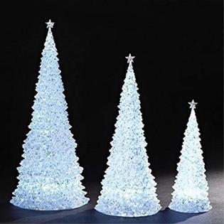 Roman Set of 2 White 6 Piece Christmas Decoration Glittering LED Table Top Trees 20"