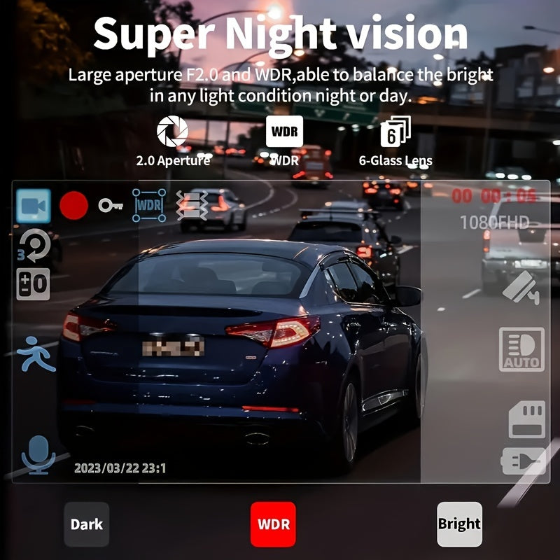 3 Lens Dash Camera, 4'' Touch IPS Screen Car Video Recorder, 1080P +720P+720P