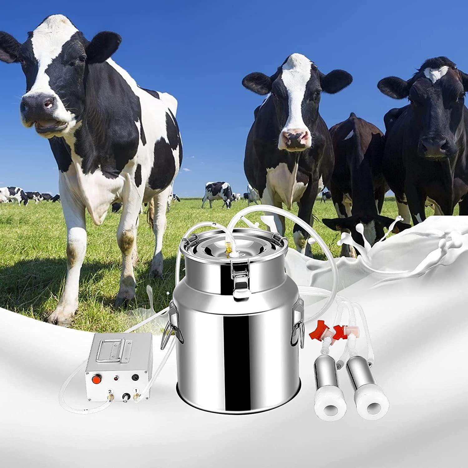 14L MilMachine for Cows Farms Or Daily Family,Electric Vacuum Pulsation Suction Pump Milker Machine,Portable Automatic Cattle MilEquipment with Brush Milk Lining (14L) …