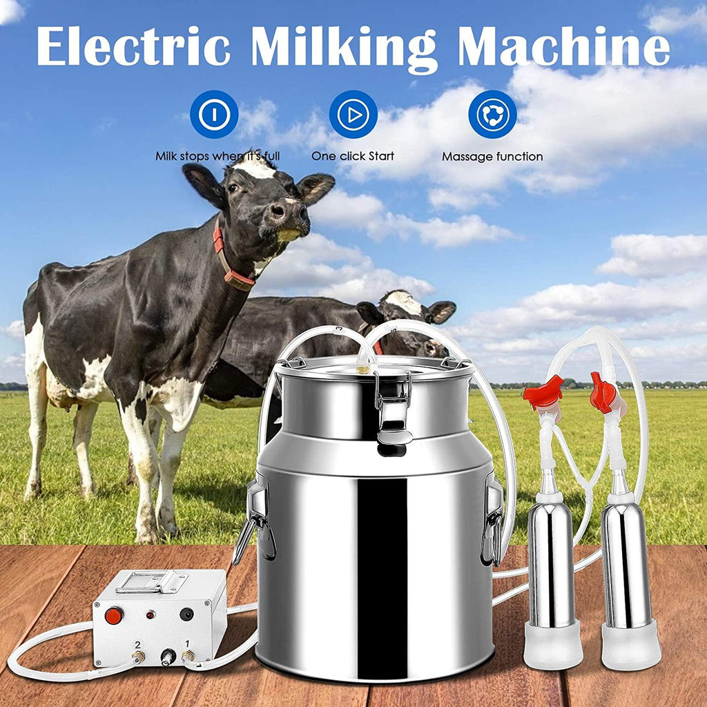 14L MilMachine for Cows Farms Or Daily Family,Electric Vacuum Pulsation Suction Pump Milker Machine,Portable Automatic Cattle MilEquipment with Brush Milk Lining (14L) …