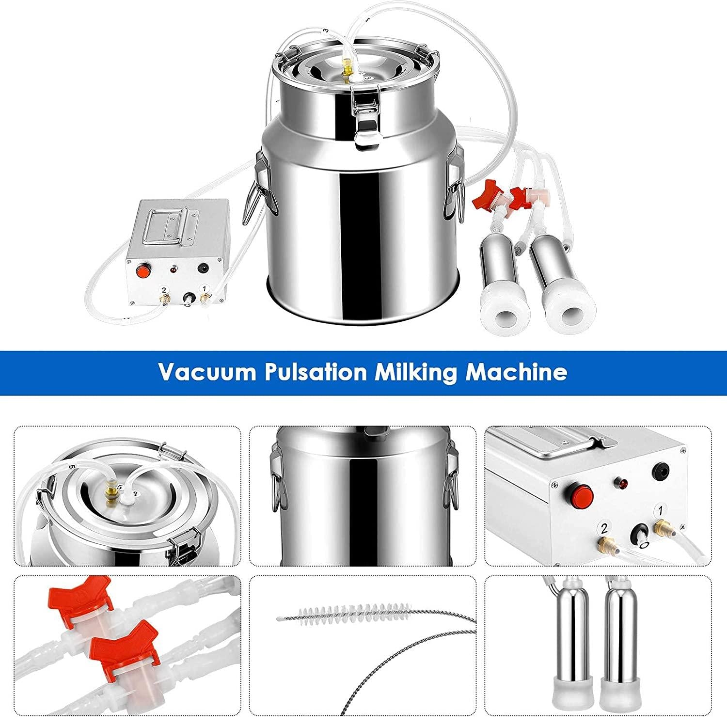 14L MilMachine for Cows Farms Or Daily Family,Electric Vacuum Pulsation Suction Pump Milker Machine,Portable Automatic Cattle MilEquipment with Brush Milk Lining (14L) …