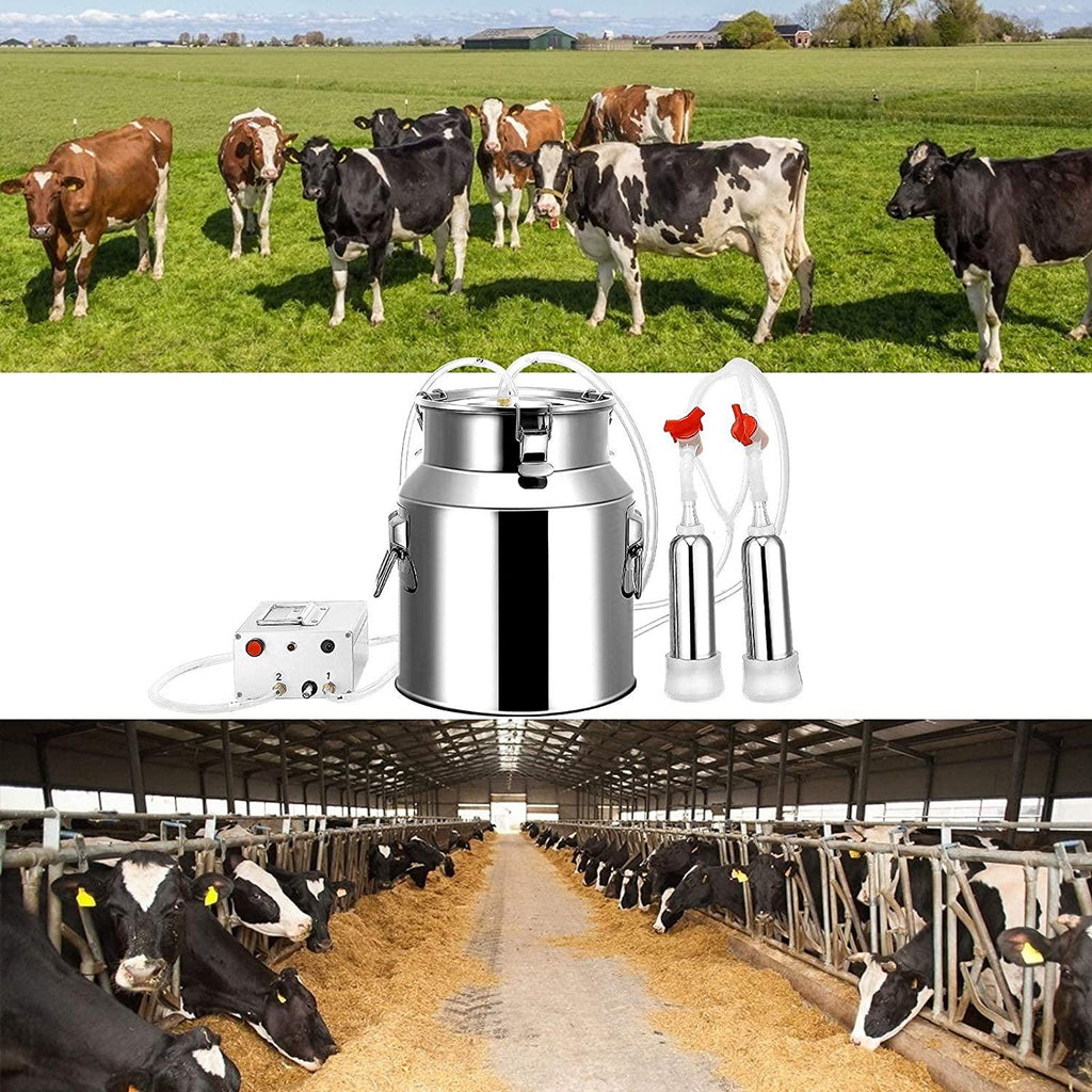 14L MilMachine for Cows Farms Or Daily Family,Electric Vacuum Pulsation Suction Pump Milker Machine,Portable Automatic Cattle MilEquipment with Brush Milk Lining (14L) …