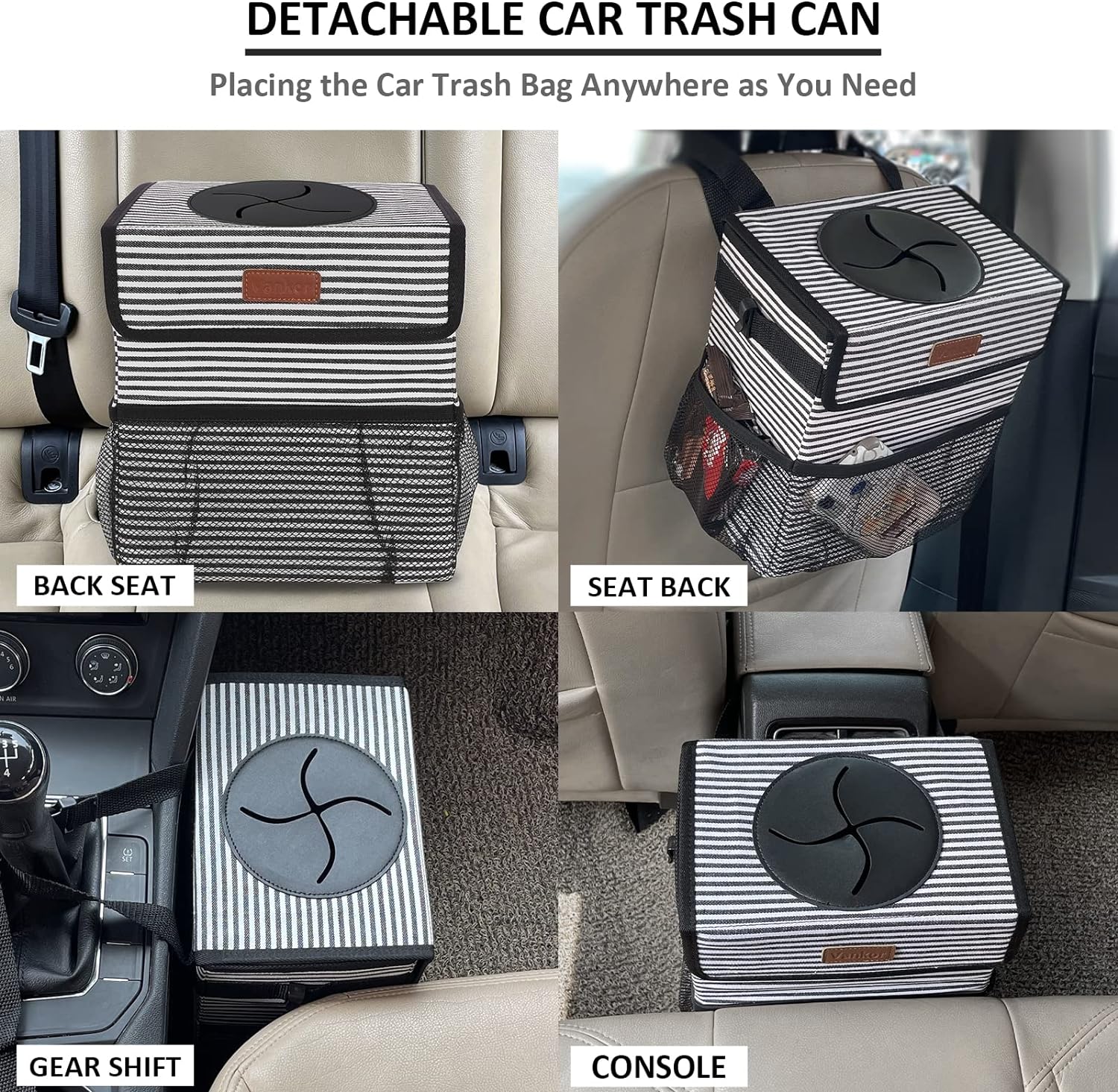 Vankor Car Trash Can for Car Cute, Car Trash Bag Bin Hanging Waterproof Automotive Car Garbage Cans Leak Proof Vehicle Trash Can Stripe