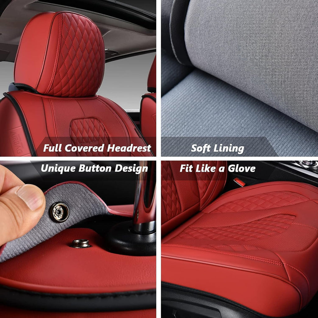Coverado Universal Leather Seat Covers Front, 2-Pack , Waterproof Luxury Leatherette Car Seat Cushions, Auto Car Driver Seats Protectors Fit for Most Vehicles Red