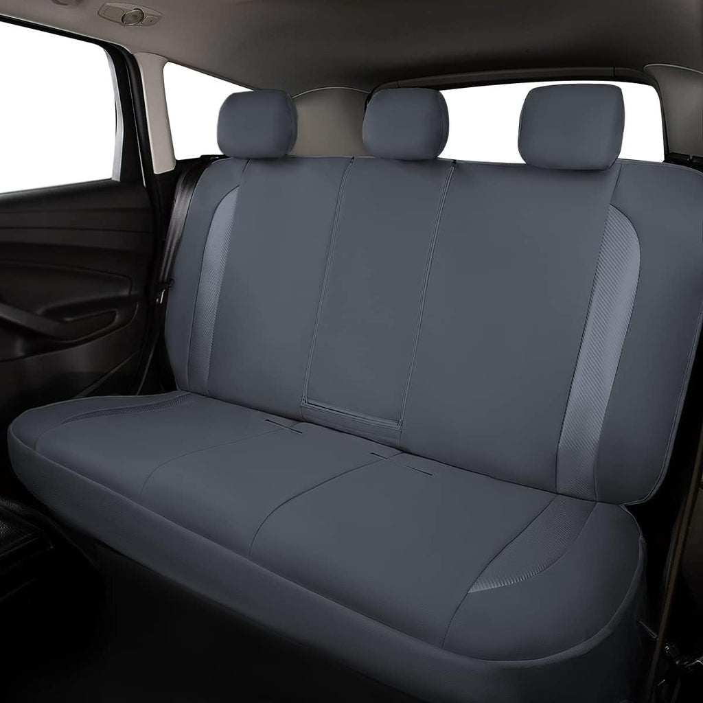 Flying Banner car seat Covers Protects Water Proof Faux Leather Carbon Fiber Front and Rear Bench Split 40/60 50/50 60/40(Gray Gray, Full Set - 8PCS)