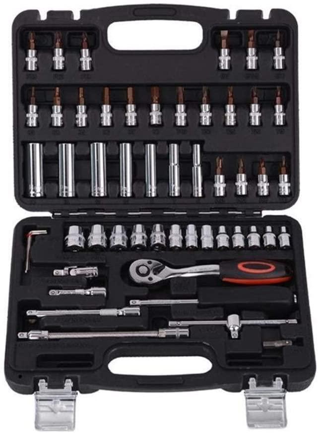 Sturdy Wrench 53pcs 1/4" Socket Ratchet Car Repair Tool Case Precision Sleeve Universal Joint Hardware Kit Auto Repairing Hand Wrench Tool Set Repair Tools Safety
