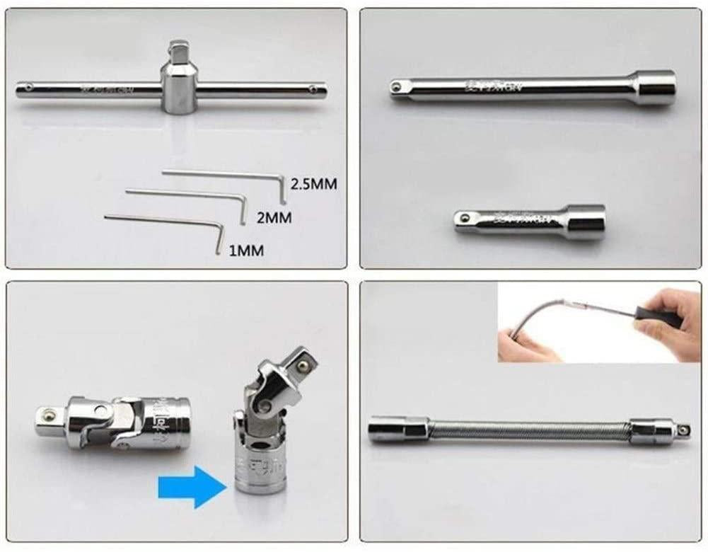 Sturdy Wrench 53pcs 1/4" Socket Ratchet Car Repair Tool Case Precision Sleeve Universal Joint Hardware Kit Auto Repairing Hand Wrench Tool Set Repair Tools Safety