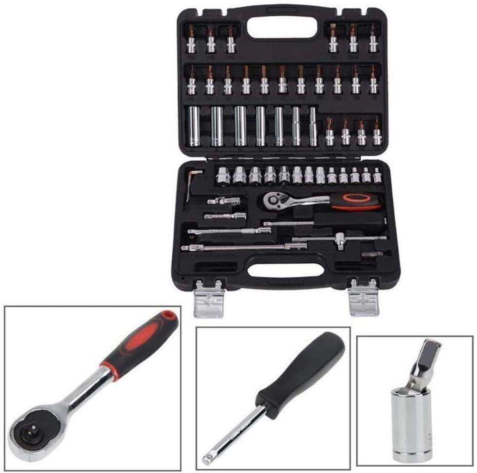 Sturdy Wrench 53pcs 1/4" Socket Ratchet Car Repair Tool Case Precision Sleeve Universal Joint Hardware Kit Auto Repairing Hand Wrench Tool Set Repair Tools Safety