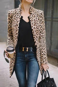 Elegant Individual Fashion Slim Leopard Print V Collar Longs Sleeve Suit Cardigan