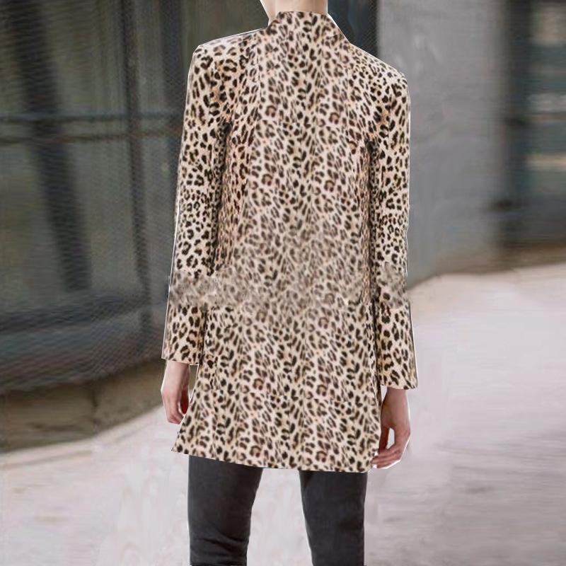 Elegant Individual Fashion Slim Leopard Print V Collar Longs Sleeve Suit Cardigan