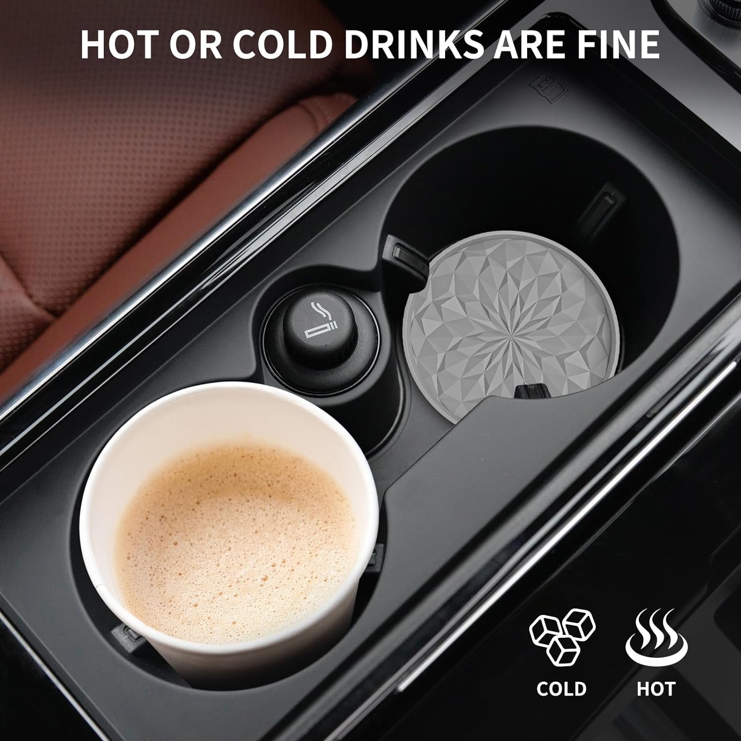 Car Cup Coaster [4 Pack] ME.FAN Silicone Car Coasters/Cup Mats - 2.75In Universal Non-Slip Recessed Car Interior Accessories - Car Cup Holder Insert Coasters Light Grey