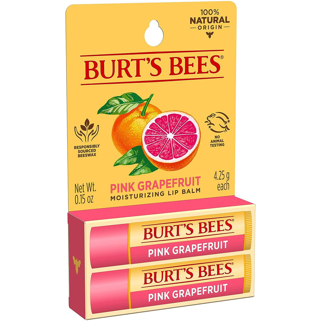 Burt's Bees Lip Balm, Moisturizing Lip Care, for All Day Hydration, 100% Natural, Pink Grapefruit with Beeswax &amp; Fruit Extracts (2 Pack)