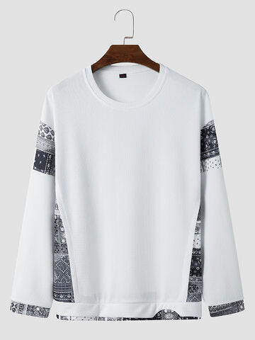 mens paisley print patchwork texture sweatshirt casual two pieces outfits