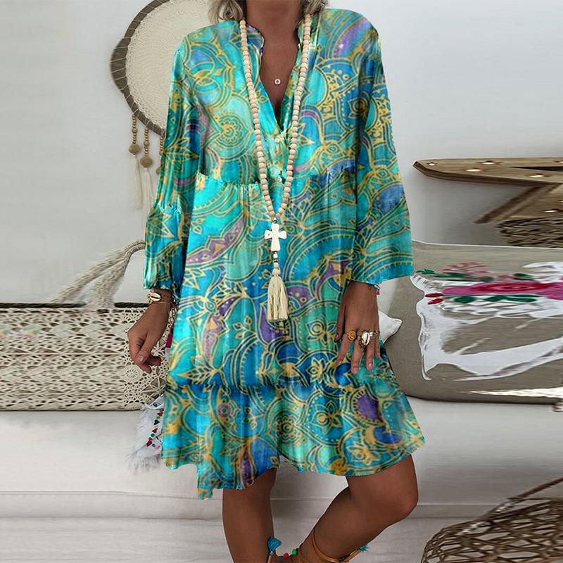 Fashion Long Sleeve Printed Dress