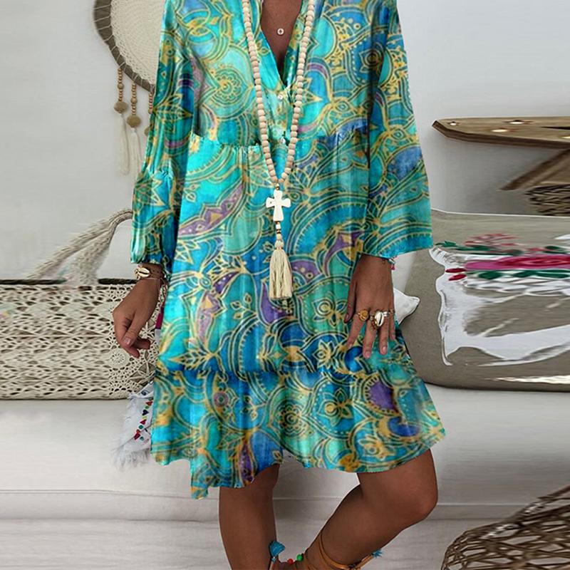 Fashion Long Sleeve Printed Dress