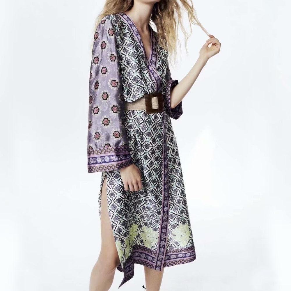 bohemian style v-neck long sleeve kimono