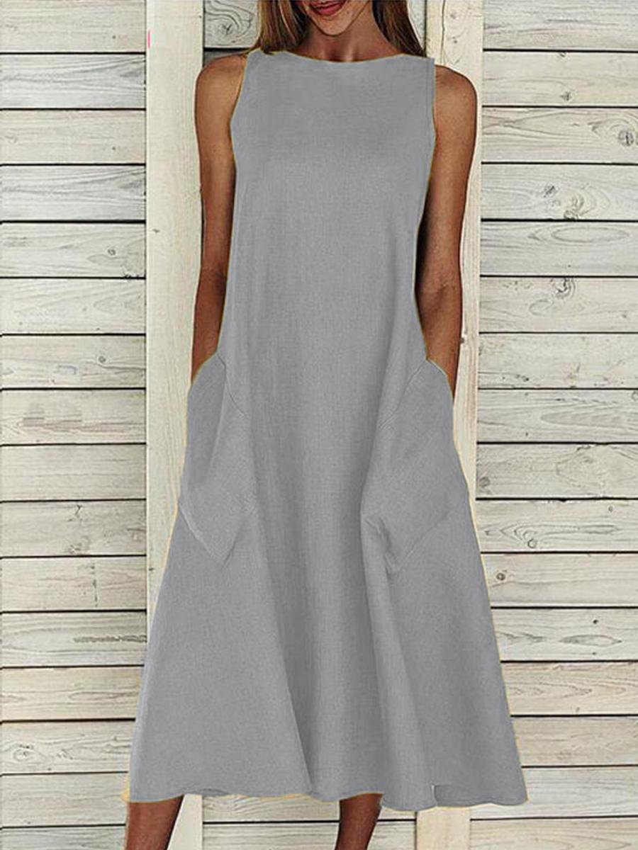 Women Casual Plain Sleeveless Dress