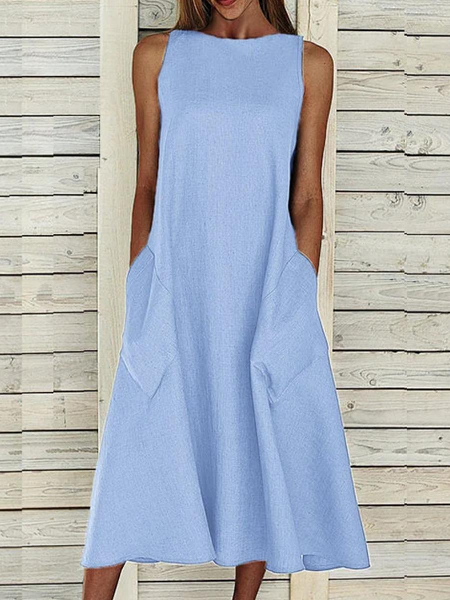 Women Casual Plain Sleeveless Dress