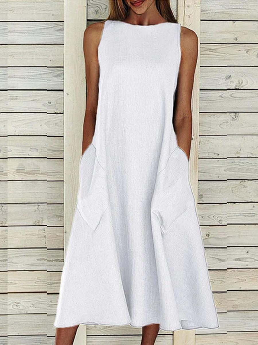 Women Casual Plain Sleeveless Dress