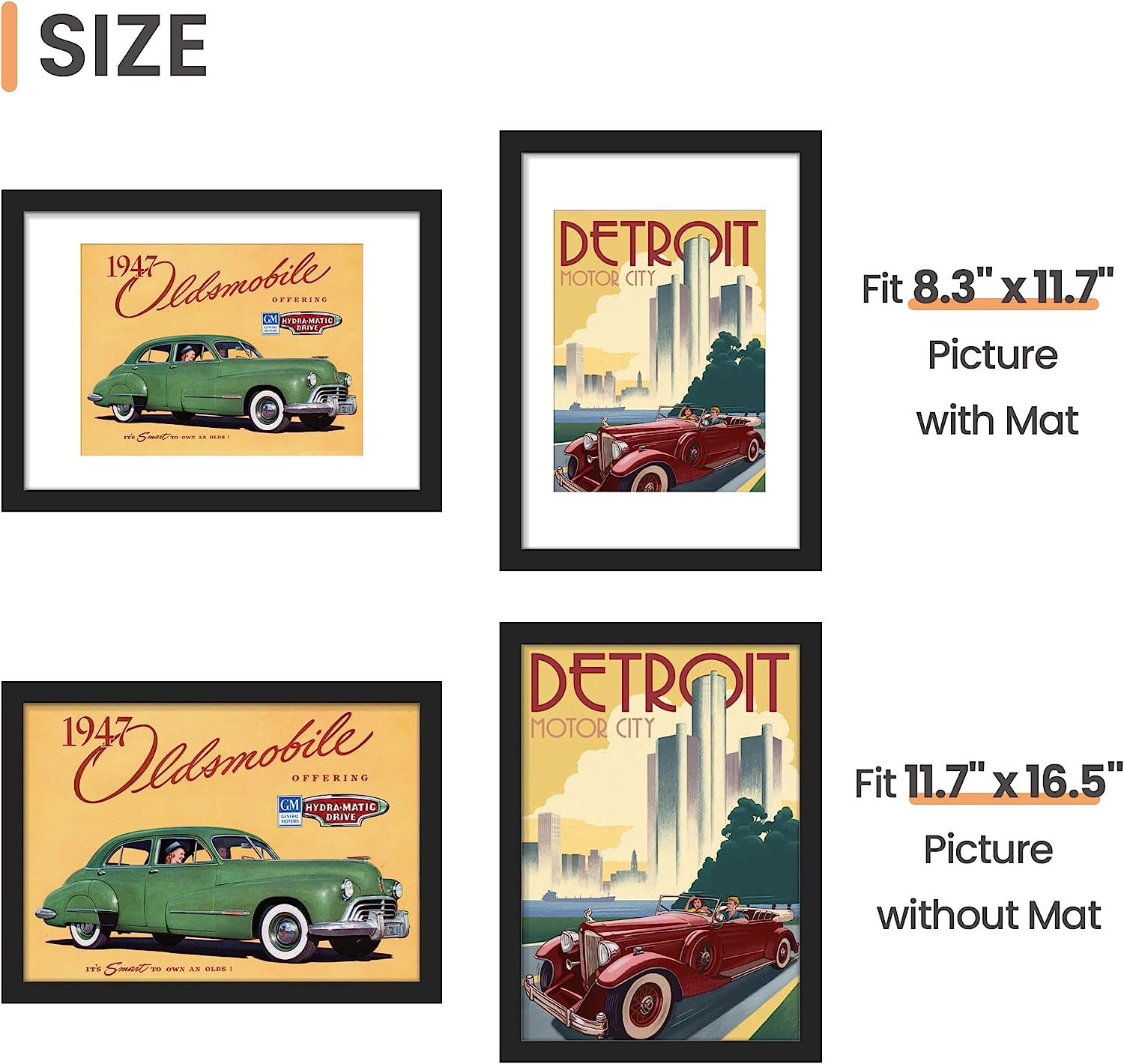 upsimples A3 Picture Frame Set of 5, Display Pictures 8.3x11.7 with Mat or 11.7x16.5 Without Mat, Wall Gallery Poster Frames, Black