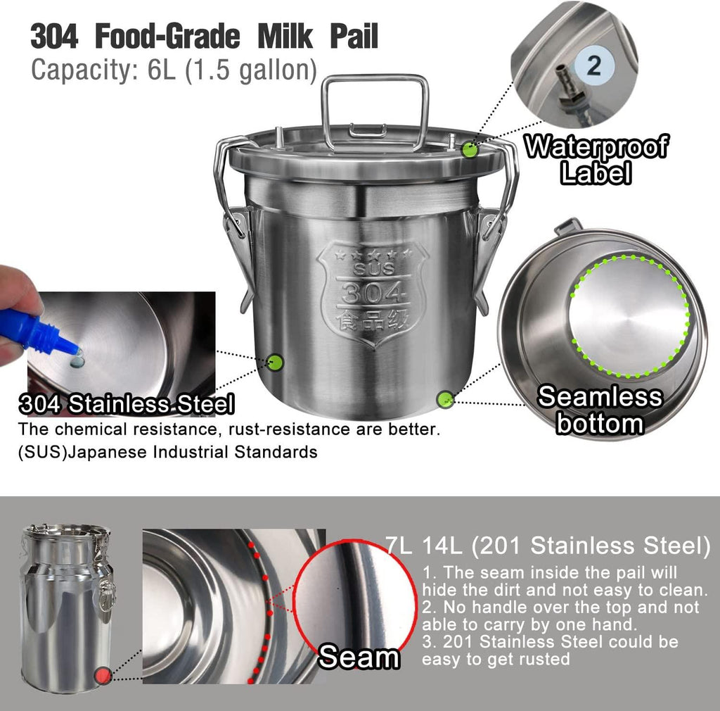 Hantop 6L Goat MilMachine, Rechargeable Pulsation Speed Adjustable Vacuum Pump with Pressure Gauge, 304  Steel Bucket Goat Milker Machine (Pro Plus)