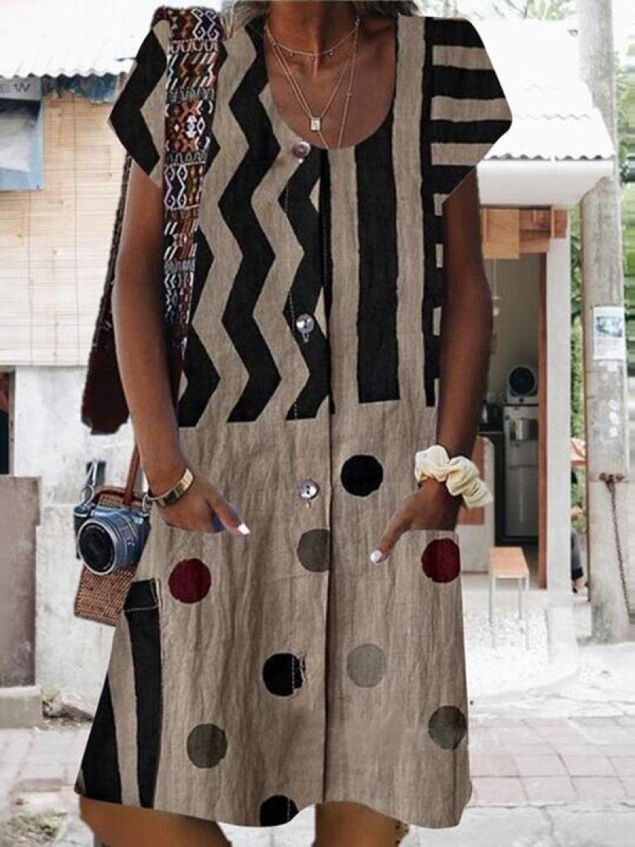 Plus Size Round Neck Short Sleeve Mini Dress