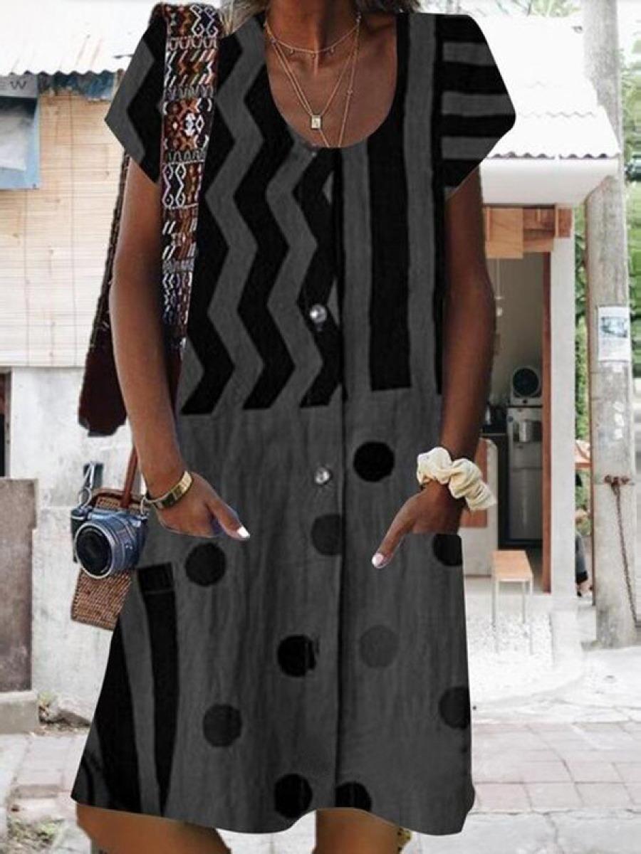 Plus Size Round Neck Short Sleeve Mini Dress
