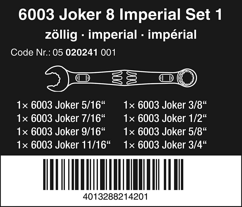 W05020241001 6003 Joker 8 Imperial Set 1 Combination Wrench Set, Imperial, 8 Pieces