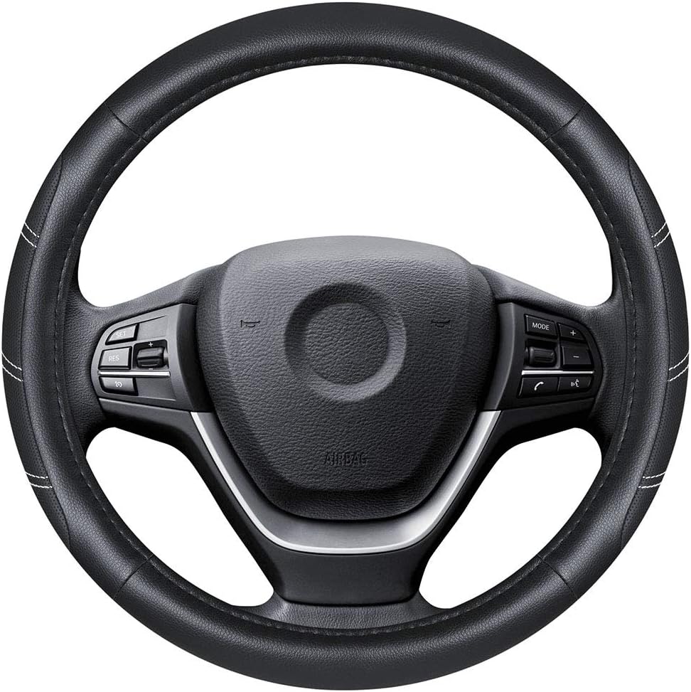 Elantrip Sport Leather Steering Wheel Cover 14 1/2 inch to 15 inch Universal, Padded Soft Grip Breathable for Car Truck SUV Jeep, Anti Slip Odorless Black