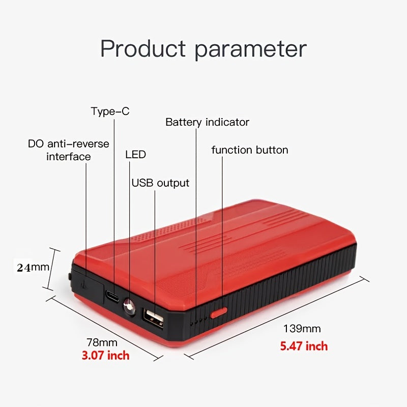 Car Jump Starter, Battery Power Bank For 8000mah Portable Emergency Booster, 12V Auto Starting Device Petrol Diesel Car Starter, 1pc, 2 Colors