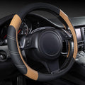 CAR PASS Line Rider Microfiber Leather Sporty Steering Wheel Cover Universal Fits for 95% Truck,SUV,Cars, Anti-Slip Safety Comfortable Desgin (Black Beige)
