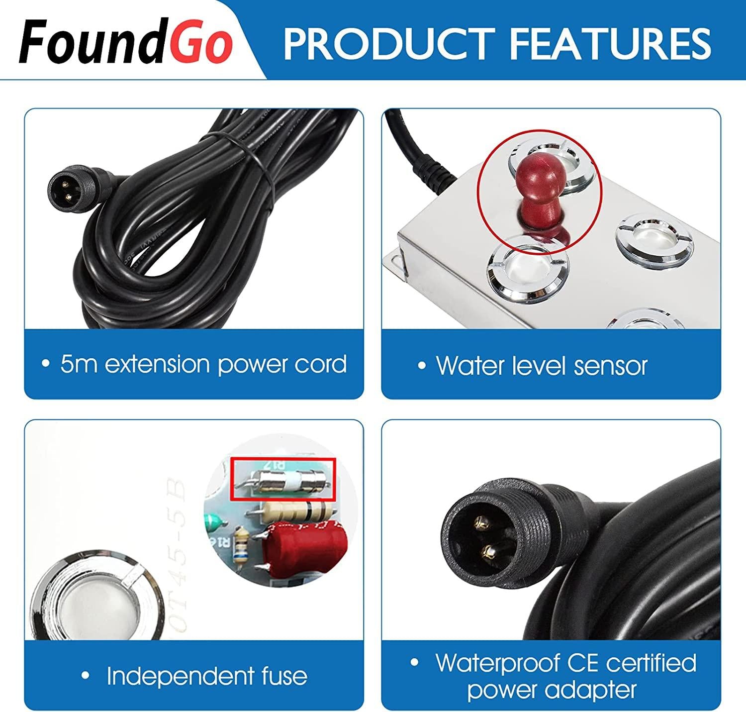 FoundGo Ultrasonic Fog Maker Fogger Machine Air Humidifier Mist Maker for Water Fountain Pond with Buoy/250W Power Adapter/6 Replacement Discs (6 Heads)