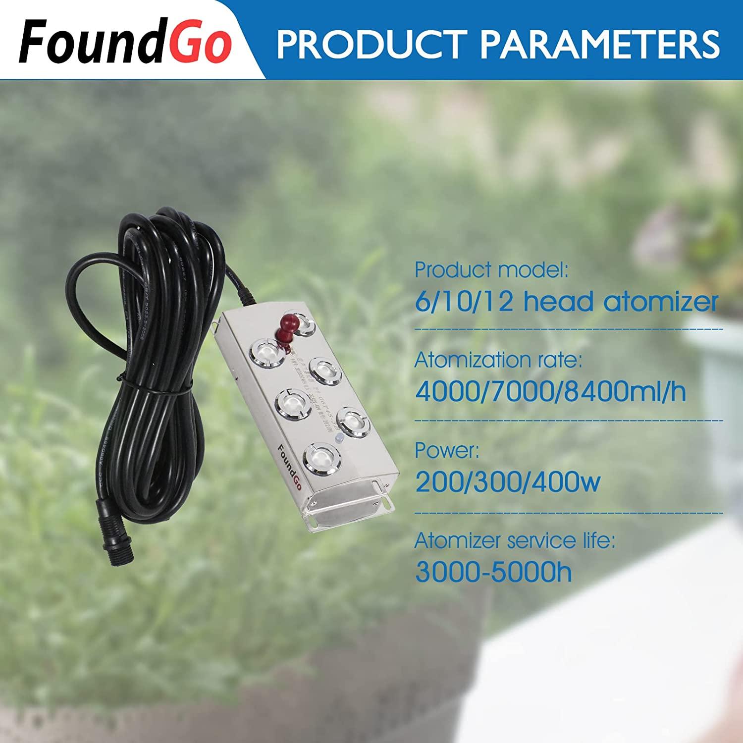 FoundGo Ultrasonic Fog Maker Fogger Machine Air Humidifier Mist Maker for Water Fountain Pond with Buoy/250W Power Adapter/6 Replacement Discs (6 Heads)