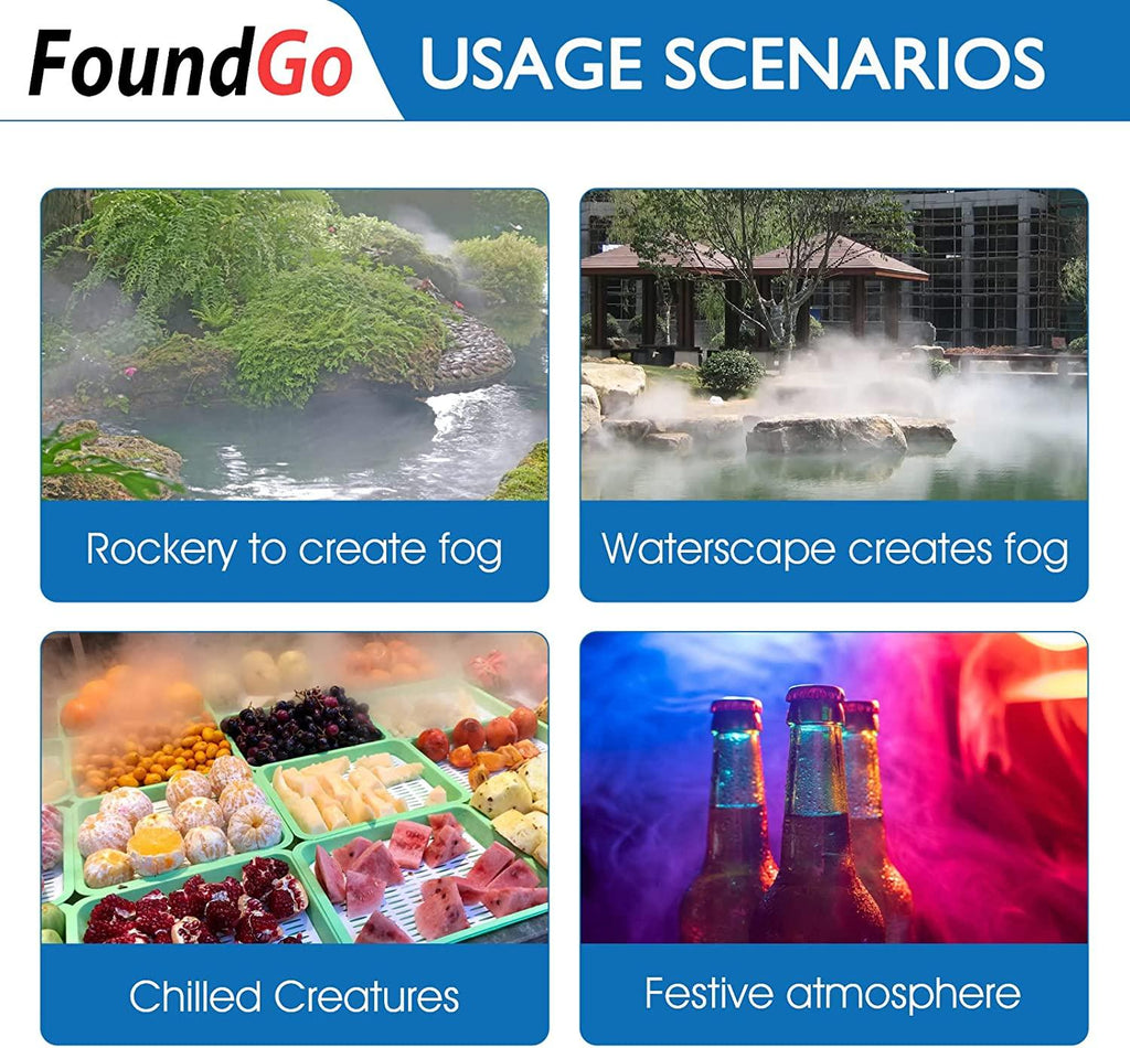 FoundGo Ultrasonic Fog Maker Fogger Machine Air Humidifier Mist Maker for Water Fountain Pond with Buoy/250W Power Adapter/6 Replacement Discs (6 Heads)