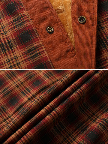 mens plaid patchwork 100 % cotton fleece lined thick lapel reversible jackets