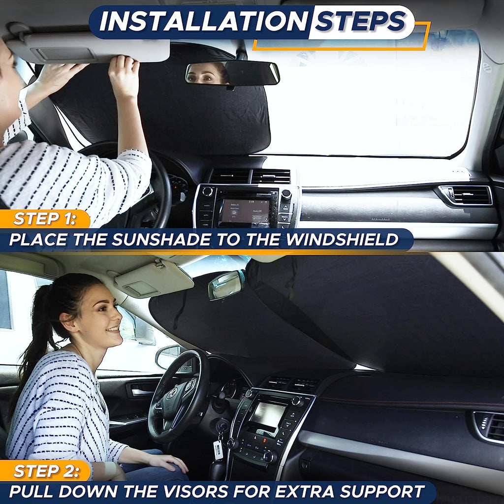 EcoNour 2-Piece Windshield Sun Shade for Jeep, Offers Complete Automotive Sun Protection, Foldable Jeep Windshield Shade Suits Wrangler, Compass, Gladiator &amp; Renegade, (X-Small 18 in x 26 in)