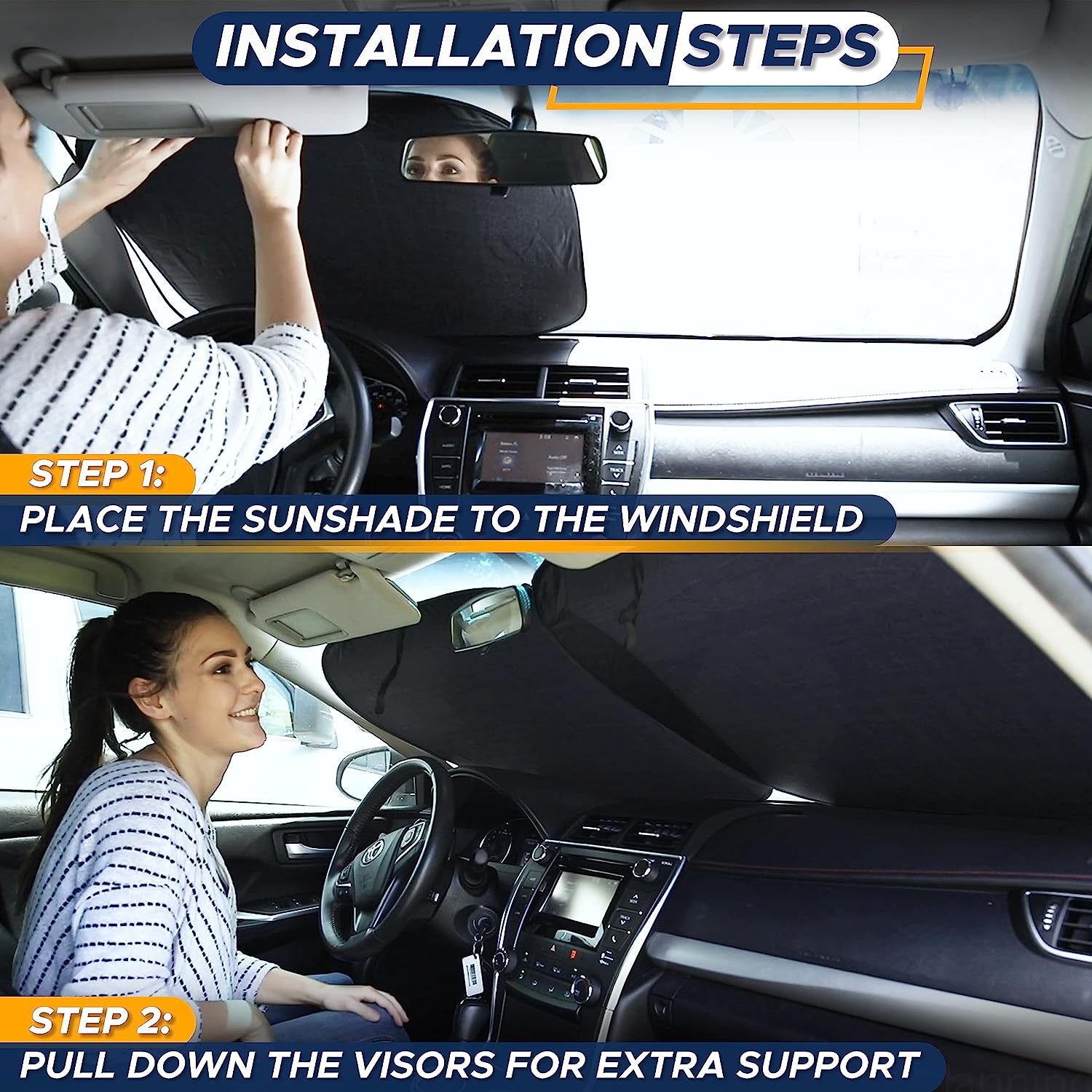 EcoNour 2-Piece Car Windshield Sun Shade, Sun Blocker for Car Windshield Reflects Heat and UV Rays, Foldable Automotive Interior Accessories for Sun Protection, Medium (28 in x 31 in)