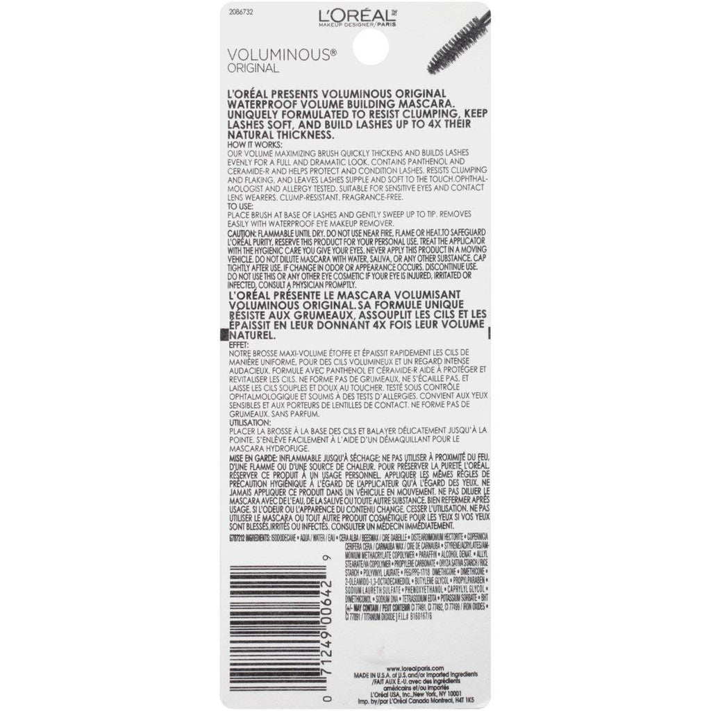 L'Oréal Paris Makeup Voluminous Original Volume Building Waterproof Mascara, Black, 0.28 fl. oz.