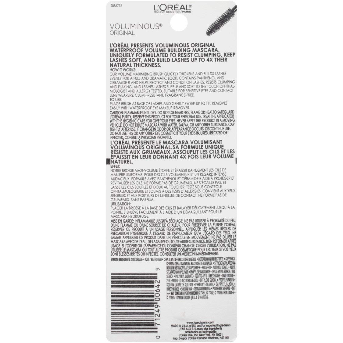 L'Oréal Paris Makeup Voluminous Original Volume Building Waterproof Mascara, Black, 0.28 fl. oz.