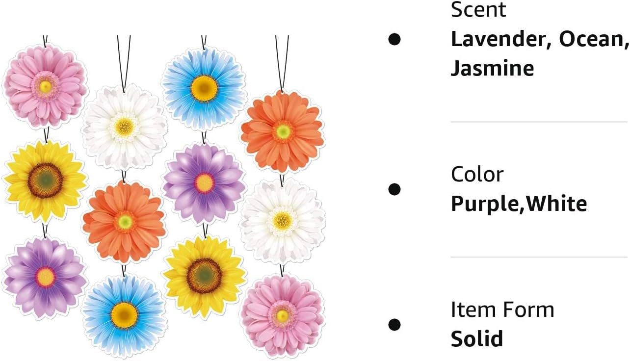 12 Pack Car Air Fresheners Butterfly Summer Flower Hanging for Women Girls Cute Air Freshener for Cars Mirror (Summer Flower)