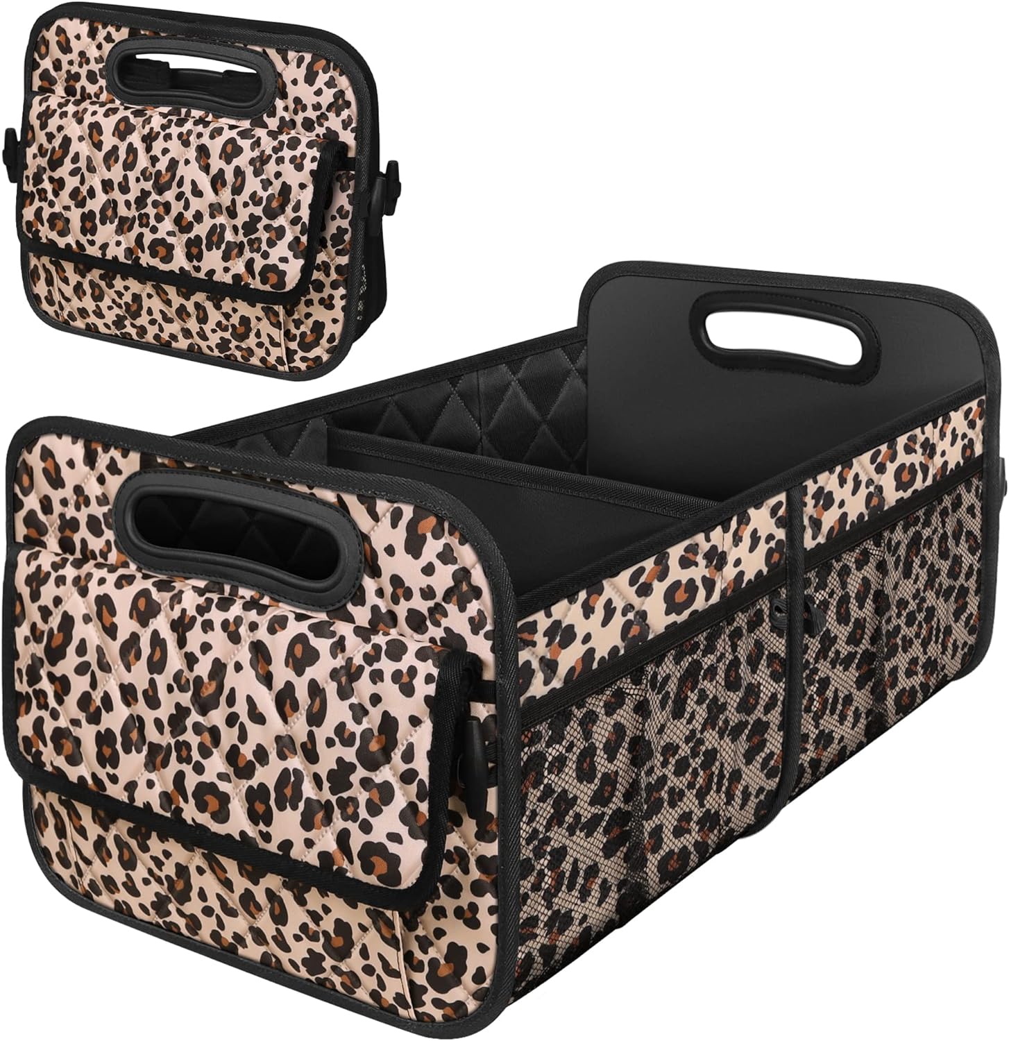 Car Trunk Organzier for suv,Car Organziers and Storage with 6 Big Pocket,Car Accessories for Women/Men 70L Waterproof Polyester Trunk Organzier for Car/SUV/Minivan/Truck(Large, Leopard print)