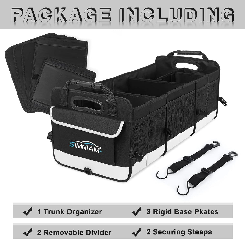 Simniam Large Car Trunk Organizer - with 5 Compartments Trunk Organizers and Storage SUV, Reinforced Handle, Securing Straps, Trunk Organizer Available for Car, SUV, Truck, Minivan