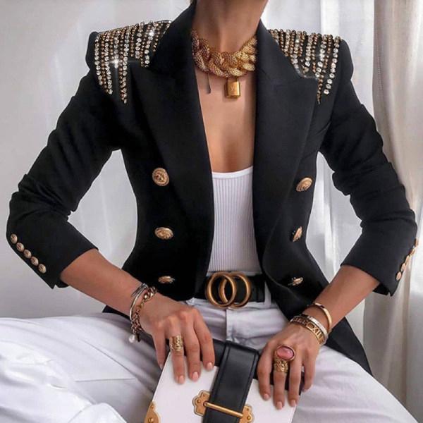 Women's Fashion Retro Button And Diamond Design Blazer