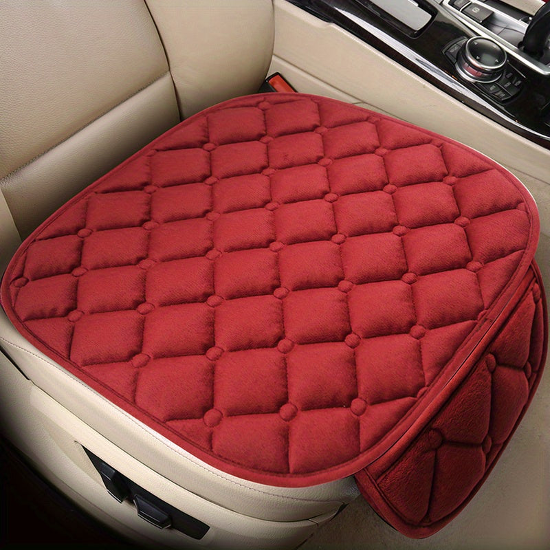 1pc/2pcs Car Seat Cover With Soft Velvet And Plaid Comfortable Memory Foam With Phone StoraBag Back Non-slip Silicone Particle Back Seat Cushion
