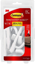Command Large Utility Hooks, Damage Free Hanging Wall Hooks with Adhesive Strips, No Tools Wall Hooks for Hanging Decorations in Living Spaces, 14 White Hooks and 16 Command Strips