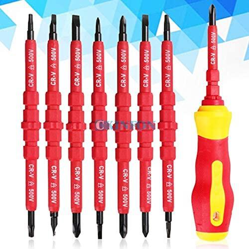 Screwdriver DHL 50Set 8-In-1 Multi-purpose Electrican Insulated Electric Screwdriver Repair Hand Tools Kit Set 500V Color:Red